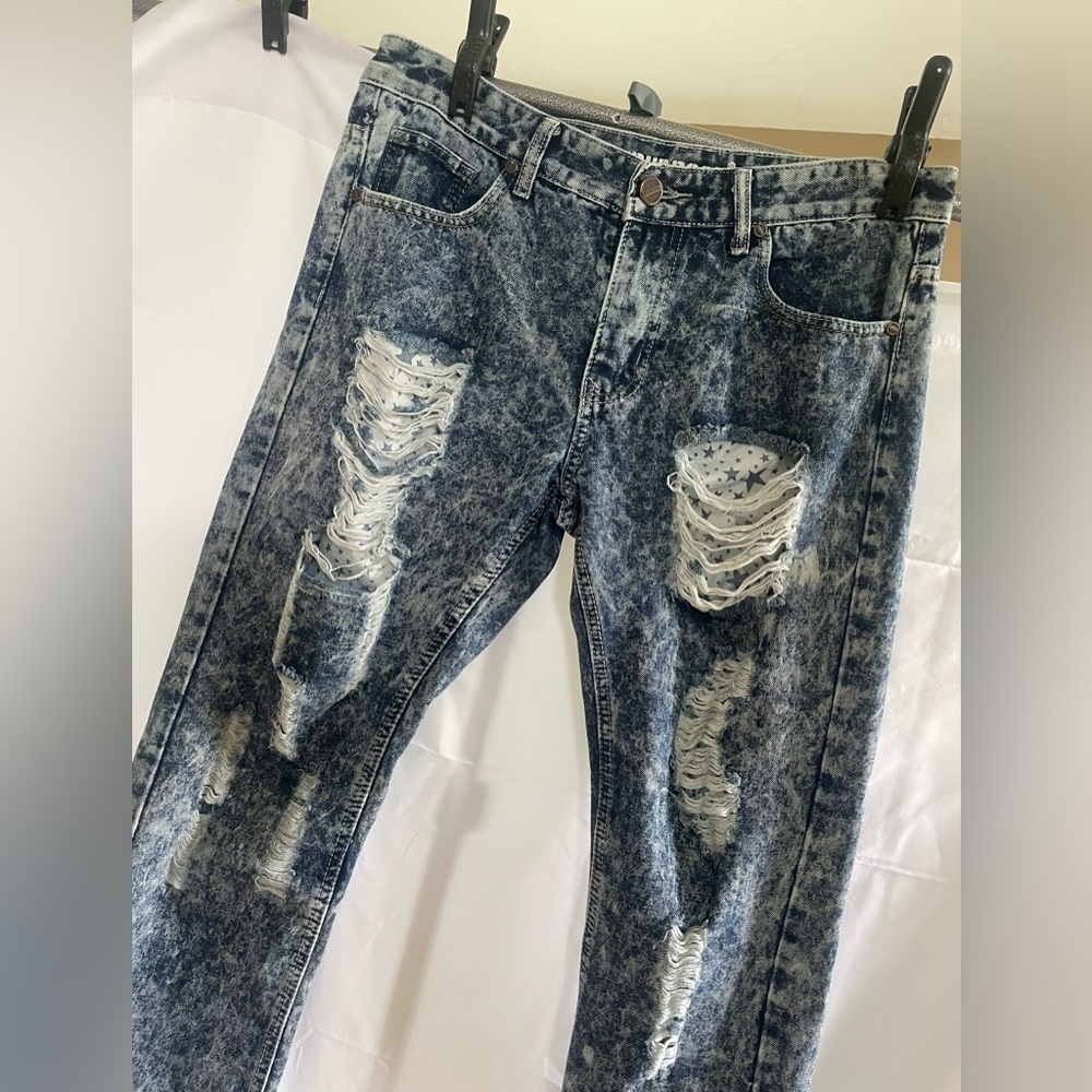 TRUE ROCK Blue Skinny Jeans Distressed Fashion men’s size 34 see measurements